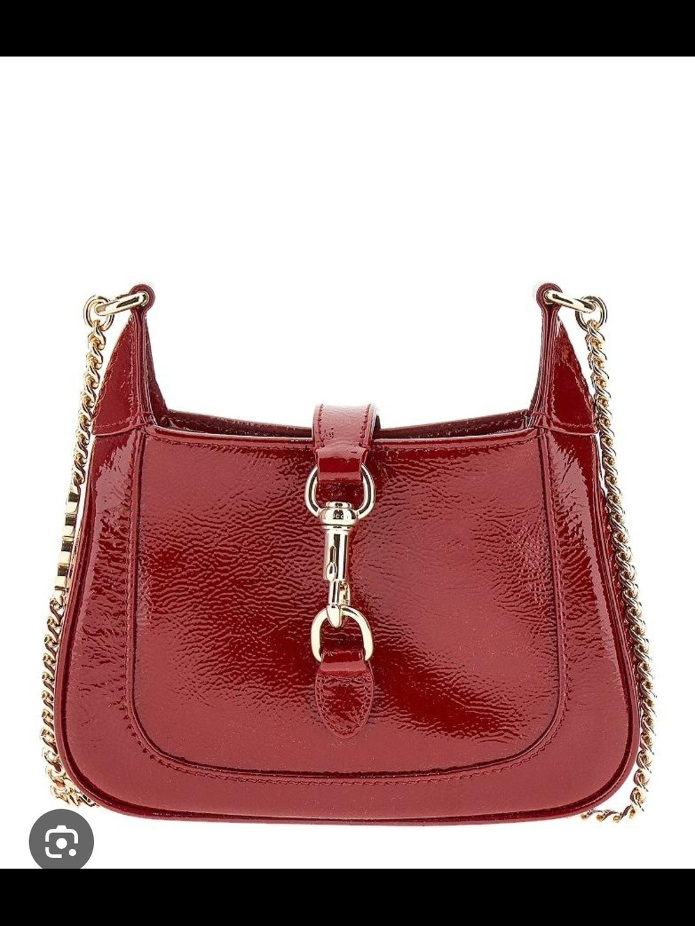 Red Patent Leather Shoulder Bag with Gold Chain